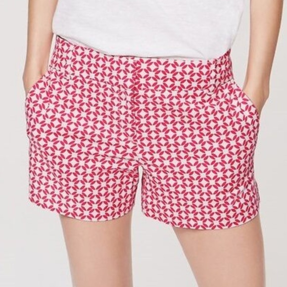 LOFT Geo Riviera Pink Printed Linen Shorts - Picture 3 of 5